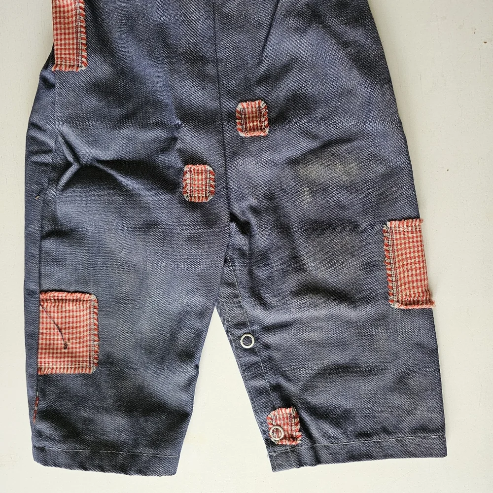 Vintage 1970s Baby Overalls with Patches - Picture 3 of 10